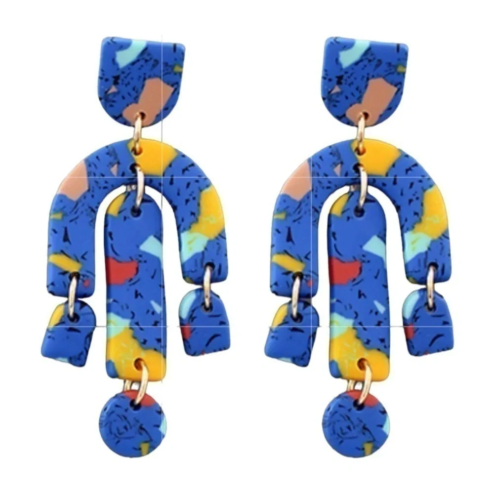 ABSTRACT clay art earrings. Blue. NWT.